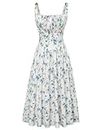SCARLET DARKNESS Viktorianische Damen Corsagenkleid Hohe Taille mit Taschen Floral Fairy Dress Weiß-Blau Blumen S