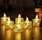 SATYAM KRAFT 6 Pcs Flameless and Smokeless Decorative Crystal Candles Transparent Acrylic Led Tea Light Candle for Decoration (6 Pieces, Yellow, 2 cm)
