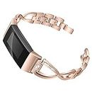 XIALEY Bracelet Compatible avec Fitbit Charge 3 / Fitbit Charge 4, Bracelets De Rechange pour Montre Strap en Strass avec Bande en Métal pour Femme pour Charge 4 / Charge 3,Rose Gold