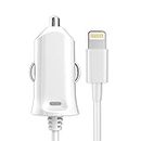BANDRIDGE Value Line Portable Car Charger with Attached Cable for iOS Devices, Made for iPhone, iPod, iPad | 2.4 Amp - MFI Certified (White)