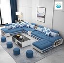 Living Room Furniture Fabric Sofa Set with USB, and Stools