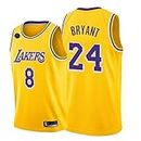Kobe Bryant Basketball Jersey Los Angeles Lakers 8+24#Black Mamba Snakeskin Sleeveless Shirt,Swinger Embroidered Mesh Top with KB Logo(S-XXL) Yellow-KB-S