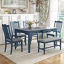 Lostcat Dining Table Set for 6, 6-Piece Wood Dining Table Set with Drawers, Upholstered Chairs and Bench, Kitchen Table and Chairs for Dining Room, Living Room, Antique Blue