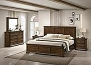 Roundhill Furniture Maderne Traditional Wood Panel Bed with Dresser, Mirror, Two Nightstands, King, Antique Walnut