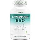 L-Tyrosin - 365 vegane Kapseln - Extra hochdosiert mit 1300 mg pro Tagesportion - Reine Aminosäure aus pflanzlicher Fermentation - Laborgeprüft - Vegan - Hochdosiert