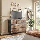 MUTUN 7-Drawer Dresser, Fabric Storage Dresser for Bedroom, Closet, Entryway, Tall Chest Organizer Unit with Fabric Bins, Sturdy Frame, Easy Pull Handles & Wooden Top, Rustic Brown