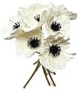 FRP Flowers - Anemone Poppy - 7 PCS Bouquet Real Touch Artificial Flowers for Floral Arrangements and Home Decor (10 Inches) (White)