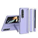 Rednix Ultra Matte Finish Slim Back Kickstand Case with Built in Hidden S Pen Holder | Hinge Protection, Wireless Charging Cover for Samsung Galaxy Z Fold 3 Mobile Back Cover Case (Purple)