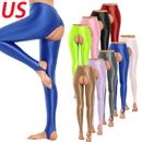 US Womens Pantyhose Crotchless Tights Glossy Yoga Fitness Pants Sports Shapewear