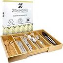 ZEN HOME Premium Bambus Besteckkasten für Schubladen, ausziehbar 29-48 x 34 x 5cm mit Anti-Rutsch Noppen, Besteck Organizer Schubladeneinsatz (1 Stück)