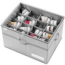 LUVHOMEE Shoe Organizer for Closet, Fits 16 Pairs, Large Shoe Box Storage Containers, Clear Foldable Shoe Storage Bins w/ Bottom Support, Space Saving Shoes Holder w/ Reinforced Handles, Gray