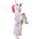 MRSZAYAYA Girls Hooded Unicorn Onesie Pyjamas Nightwear Sleepsuit Dress Up Snuggly Warm Fleece (UK, Age, 2 Years, 3 Years, Light Purple Unicorn)
