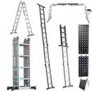 Mivu Flexi Pro 16 feet (16 steps) 8-in-1 Multipurpose Foldable Aluminium Ladder | Made In India | Heavy Duty Portable Step Ladder for Home & Outdoor use (With Scaffolding Plates & Detachable Platform)