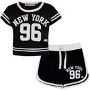 Kinder Mädchen Shorts New York 96 schwarz kurzes Oberteil heiß kurze Hose Sommerbekleidung Sets