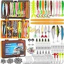 PLUSINNO Fishing Lures, 137Pcs Tackle Box with Tackle Included, Crankbaits, Spoon, Hooks, Weights & Other Accessories, Fishing Bait Lure Gear Kit Gift for Men Bass Freshwater