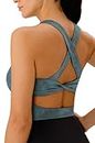 Sports Bras for Women Criss-Cross Back Padded Workout Tank Tops Medium Support Crop Tops for Women, Tie Dye Blue, Small