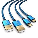 PAXO 2x 4m Cable de carga para PS4 Controller, Micro USB Cable de carga, Cable Micro USB, Nylon, Micro USB, Cubierta de tela, Enchufe de aluminio, Azul-Negro