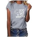 Womens Teacher Shirts Short Sleeve 100 Days Brighter Funny Tops Casual Letter Print Graphic Tees T-Shirts Flash Deals Today Clearance Items
