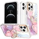 BLOTECH Marble BackCase for iPhone 11 6.1" Electroplating Case with Brackets Ring Flexible TPU Case for Women Girls for iPhone 11 6.1" Pink Glossy Surface Anti-slip Phone Protection