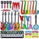 Max Fun Inflatable Rock Star Toy Set, 30 PCS Random Color Inflatable Party Props Musical Instrument Inflate Rock Band Assortment for Concert Theme Party Favors Rock and Roll Party Supplies