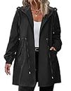 IN'VOLAND Women's Rain Jacket Plus Size Long Raincoat Lightweight Hooded Windbreaker Waterproof Jackets with Pockets, Black, 20 Plus