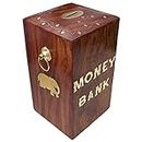 Eversky01 Handicraft Money Bank - Big Size Master Size Large Piggy Bank Wooden 8 x 5 inch for Kids and Adults (Brown)