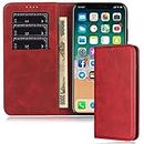 FROLAN iPhone 11 Wallet Case with Card Holder Slot Premium PU Leather Strong Magnetic Flip Folio Kickstand Drop Protection Shockproof Cover for iPhone 11 6.1 inch (Wine Red)