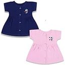 KIDEEZGUILD...… Newborn Baby Girls Infant Cotton Front Shoulder Open Half Cut Sleeves Frock Dress Combo Set Pack of 2