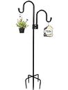 76 inch Double Shepherds Hook with 5 Prongs, Heavy-Duty Metal Bird Feeder Pole Stand, 28.5 to 76 inch Adjustable Garden Holder for Hanging Plant, Wind Chimes, Wedding Garden Outdoor Deco ect