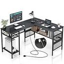 Mr IRONSTONE L Shaped Desk with Power Outlet, Computer Desk with Storage Shelves, Gaming Desk with USB Charging Port, Home Office Corner Desk, L-Shaped Office Desk for Studying/Writing/Gaming - Black