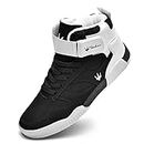FZUU Men's Fashion High Top Leather Street Sneakers Sports Casual Shoes (8.5, Black)