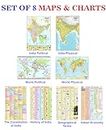 World & India Map (Both Political & Physical) with Constitution of India, Indian History, Indian Economy & Geographical Terms Chart | Set Of 8