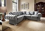 Abakus Direct Corner Sofas for Living Room - Elegant Verona L Shaped Sofa with Thick Luxury Soft Extra-Foam Filled Cushioning | Sophisticated Sofa Corner in Elegant Grey | 245Wx245Dx80H