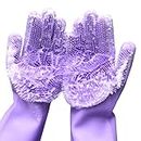 Silicone Dishwashing Gloves for Washing Dishes - Reusable Rubber Gloves for Cleaning The Home Dish Gloves for Dish Wash Pet Care Car Washing - Kitchen Cleaning Scrubber 1 Pair Purple Cleaning Gloves