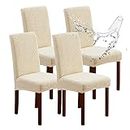 Genina Waterproof Set of 4, Dining Chair Covers Dining Room Protectors Cover for Kitchen (Leaves-Beige, 4 PCS)