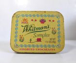 Vintage Whitman's Sampler Assorted Chocolates Tin Hinged Lid Cross Stitch Style