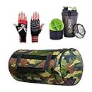 MK Leatheritte Gym Bag Combo for Men ll Gym Bag,Gym Glove,Gym Shaker ll Gym kit for Men and Women ll Gym Bag Gym & Fitnees (Green, Black,Green)