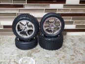Traxxas Bandit Front / Rear Alias Tires & Tracer 2.2" Black & Silver Wheels PIN