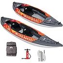 Aqua Marina Kayak Inflable de travesía para 2 Personas Memba-390 Naranja Set Todo Incluido, Optimizado para un rápido Deslizamiento