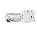 Bitcorp Extension Board 6A 10A 3 Pin 1 Socket 1 Switch (2000) Load Capacity with Surge Protector 10 Meter Long Cable Cord for Heavy Duty Home Kitchen Office Outdoor Indoor Appliances (White)