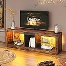 Bestier TV Stand Cabinet 140CM Entertainment Center Led Tv Stand Modern TV Unit with Glass Shelf RGB LED Lighted for 65 inch TVs with Ambient Lights for Living Room Bedroom