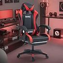 KOZEN Gaming Chair with Retractable Padded Footrest, 135 Recliner Chair with Premium PVC Fabric, Ergonomic Chair, Computer Chair, Class 3 Gas Lift, Adjustable Headrest & Lumbar Cushion, Red, 1