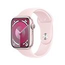 Apple Watch Series 9 [GPS 45mm] Smartwatch with Pink Aluminium Case with Light Pink Sport Band. Fitness Tracker, Blood Oxygen & ECG Apps, Water-Resistant - M/L
