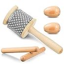 5 Pcs Wooden Hand Percussion Instrument Set Mini Wooden Cabasa with Stainless Steel Breads Musical Latin Percussion Instrument Classical Wood Claves Rhythm Sticks Egg Shakers for Adult Toddler and Kid