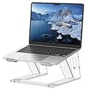 SOUNDANCE Laptop Stand for Desk, Acrylic Computer Riser, Ergonomic Laptops Elevator, Stable Holder Compatible with 10 to 15.6 Inches Notebook Computer, Clear Transparent