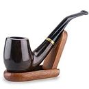 Joyoldelf tobacco pipes "Maigret" Black, Smooth, Bent, Hand made + Stand, Wooden Smoking Pipe with Gift Box