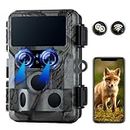 Dual Lens Starlight Night Vision WiFi Trail Camera, Native 4K 60MP 30FPS Bluetooth Game Hunting Cameras with IMX458 Sensors for Wildlife Monitoring