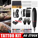 Professional Motor Pen Tattoo Kit Color Inks Power Supply with Needle Machine AU