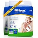 Bumtum Baby Diaper Pants, Large Size, 124 Count, Double Layer Leakage Protection Infused With Aloe Vera, Cottony Soft High Absorb Technology (Pack of 2)