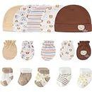 MAMIMAKA Baby Girls Caps Mittens and Thick Warm Socks Cotton Newborn Essentials Accessories (Hats+Gloves+Terry Socks),0-6 Months